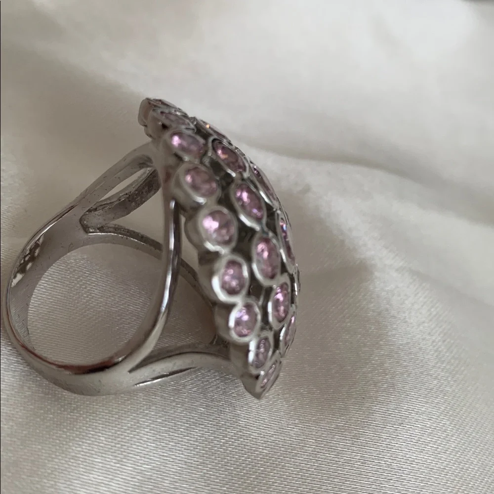 Sterling Sliver Dome Ring with Pink Gemstones